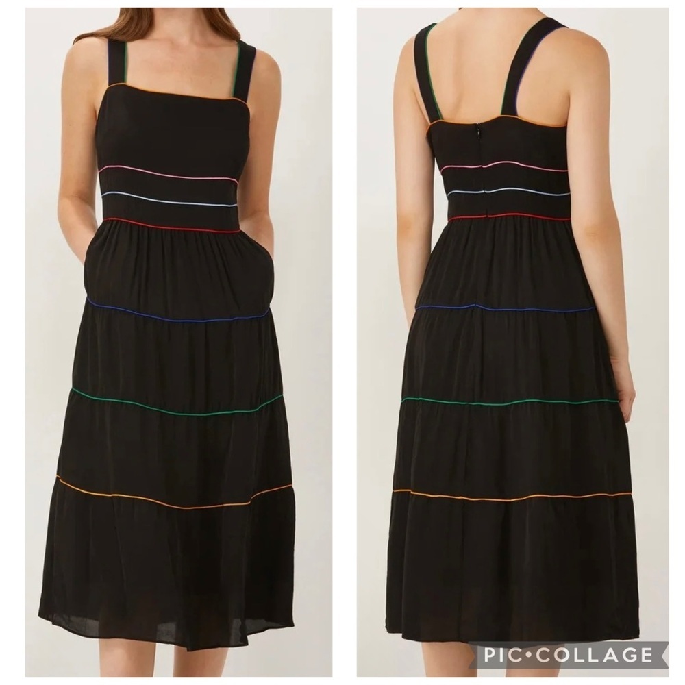 ECRU Women’s Black With Rainbow Piping Tiered LIVELY Sundress Zip 6369WT Size 0